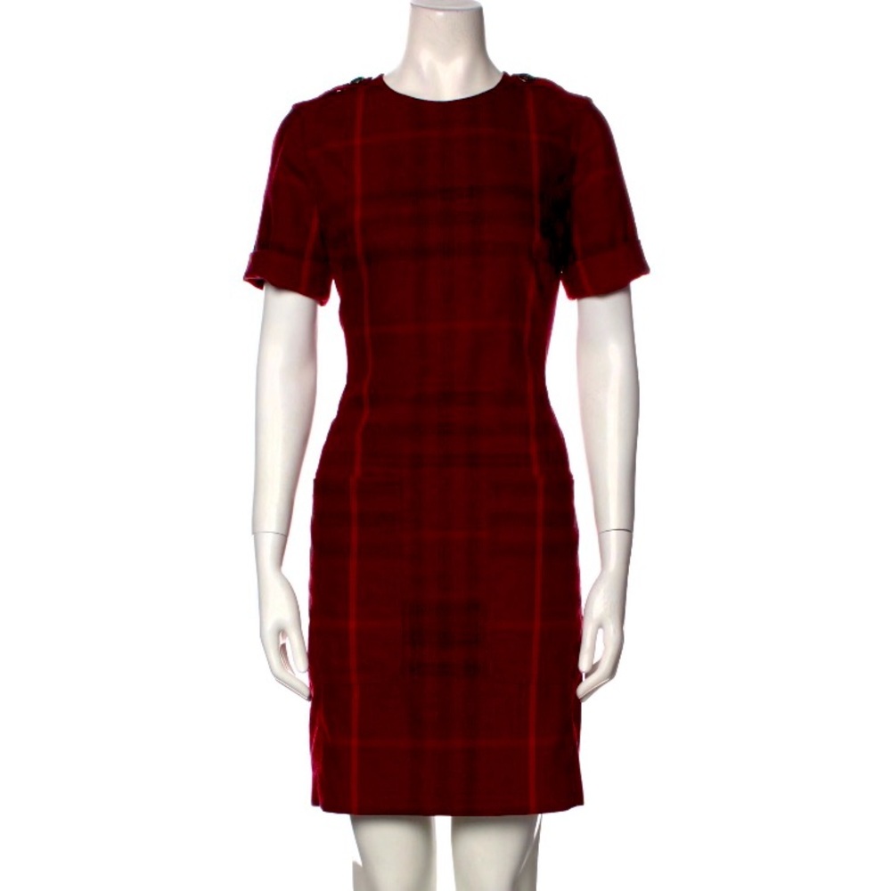 Burberry Brit Dress 6 Red Plaid Pencil Sheath Trench Wool Novacheck Nova Zip